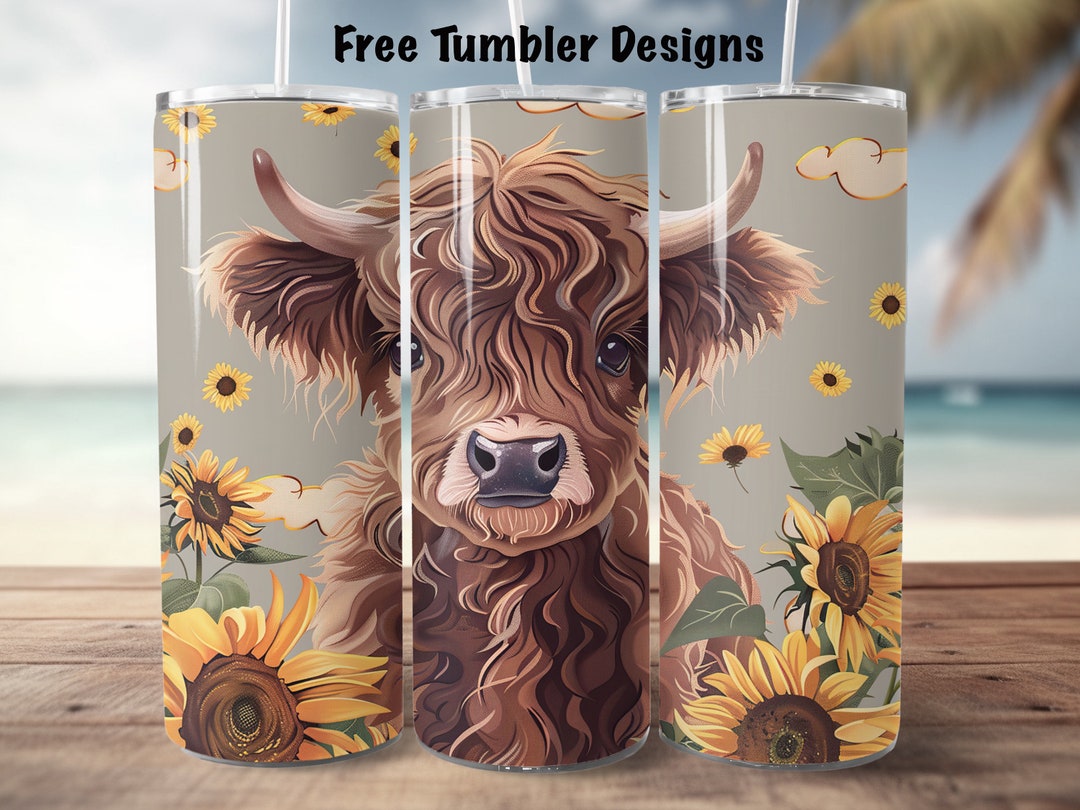 Baby Highland Cow Tumbler Wrap for Sublimation, Cute Baby Animal and ...