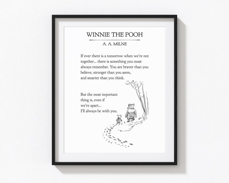 Classic Winnie the Pooh print, book page as Milne,