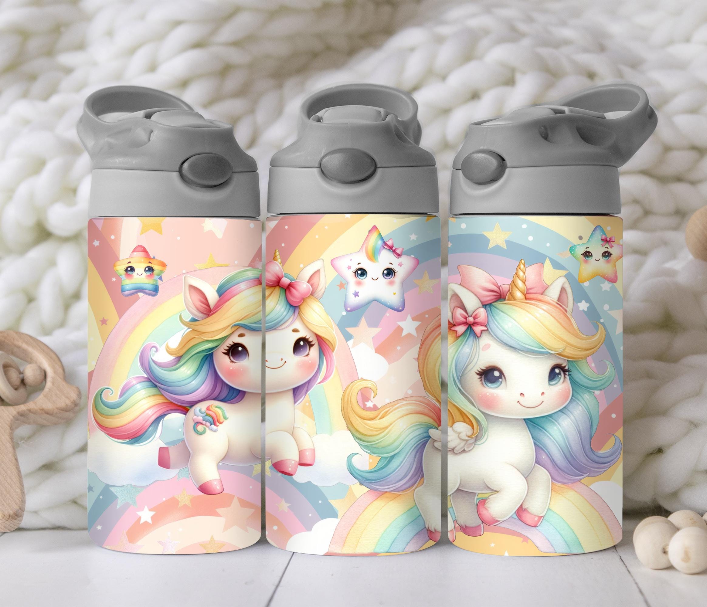 Unicorn 12 Oz Tumbler Wrap, Cute Baby Rainbow Unicorns , Flip Top, Kids ...
