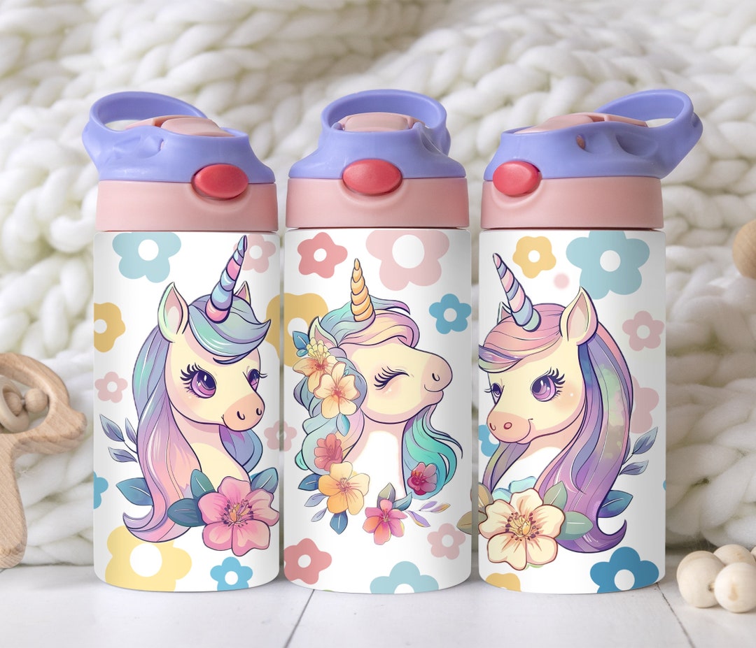 Unicorn 12 Oz Tumbler Wrap, Pastel Flowers, Flip Top, Kids 12 Oz ...