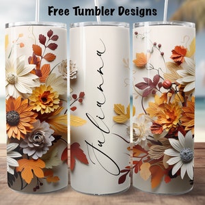 Personalize Tumbler Design fall autumn 3d flowers, quilling png for sublimation, 20oz Skinny straight Tumbler Wrap, digital download