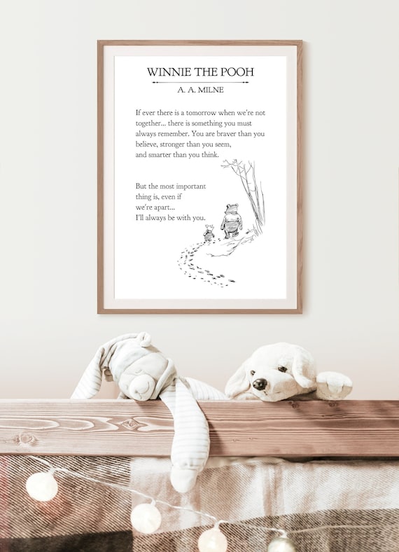Nursery Printable wall art, Winnie the Pooh, A A Milne, book page print Download, braver than you believe, vintage Wall Décor, nursery Print