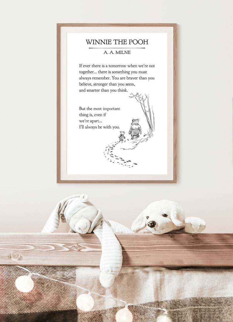 Classic Winnie the Pooh print, book page as Milne,