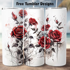Tumbler Design ink roses gothic for sublimation, red and black  tattoo art tumbler png 20oz Skinny straight Tumbler Wrap, digital download