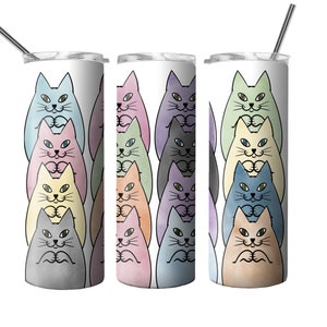 Nahtlose Katzen Becher Design, bunte Katzen, Becher png, 20oz Skinny straight Tumbler Wrap, Tumbler Sublimation Template, direkter Download