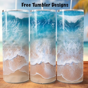 Seamless beach Tumbler Design , ocean tumbler png, coastal tumbler,  20oz Skinny straight Tumbler Wrap for sublimation, Digital Download