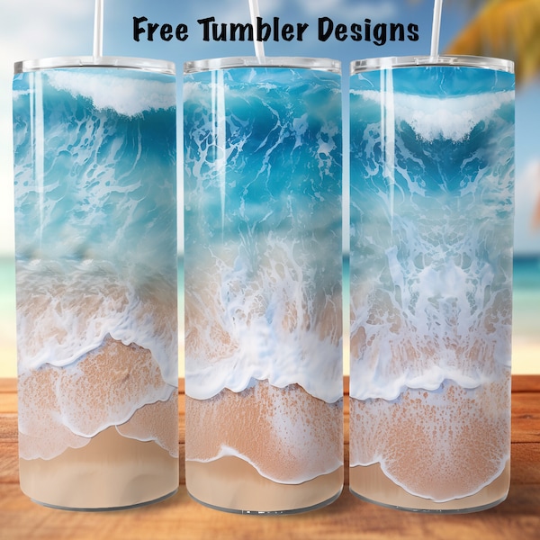 Seamless beach Tumbler Design , ocean tumbler png, coastal tumbler,  20oz Skinny straight Tumbler Wrap for sublimation, Digital Download