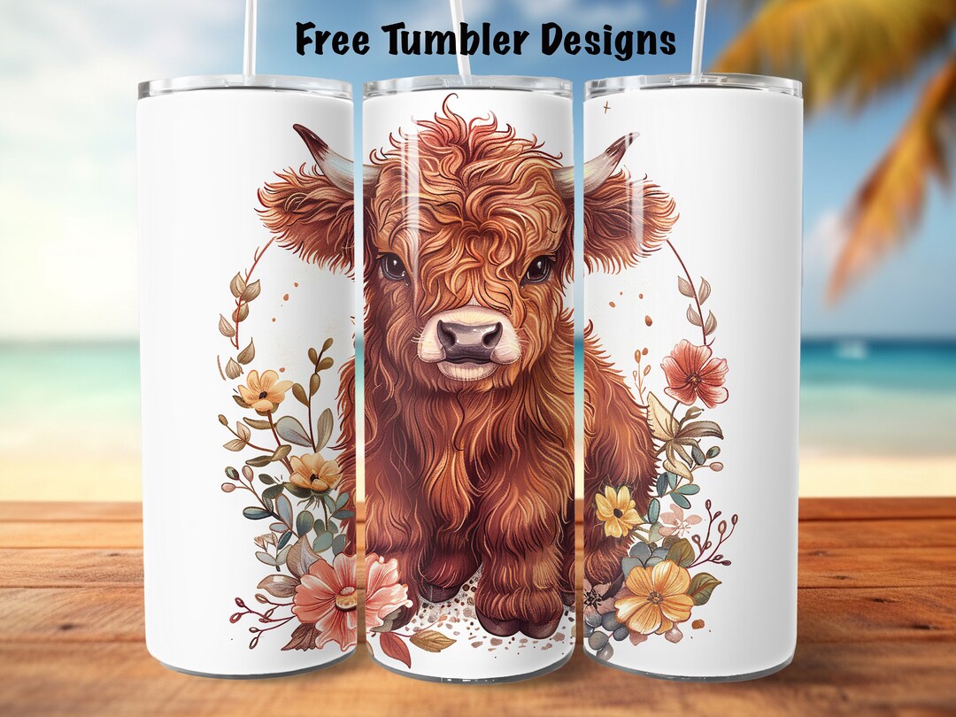 Baby Highland Cow Tumbler Wrap for Sublimation, Cute Baby Animal and ...