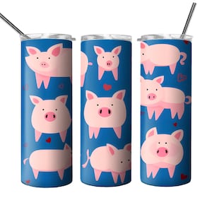 Cute pigs Tumbler Design for sublimation, pigs and hearts png,  20oz Skinny straight Tumbler Wrap, seamless Tumbler download