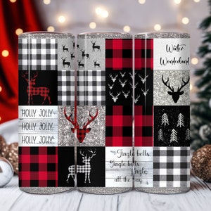 Buffalo plaid deer Christmas glitter Tumbler Designs, 20oz Skinny straight Tumbler Wrap,  Tumbler sublimation Template -PNG Digital Download