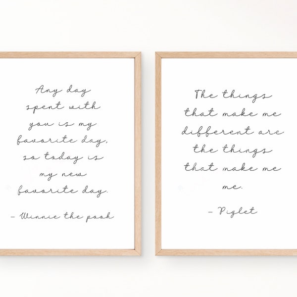 Nursery Printable wall art, Winnie  Pooh, piglet quote, 2 print bundle, kids Download Print, Kid Wall Décor, nursery Print