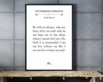 Utskrivbar väggkonst, Emily Brontë, Wuthering Heights - boksida - Drive Me Mad Jpeg, bokcitat, Ladda ner väggkonst, Minimalistisk väggdekor