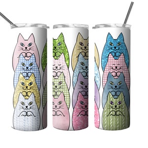 Nahtloses Becher Design, bunte Katzen W Glitzer, Becher png, 20oz Skinny straight Tumbler Wrap, Tumbler Sublimation, direkter Download