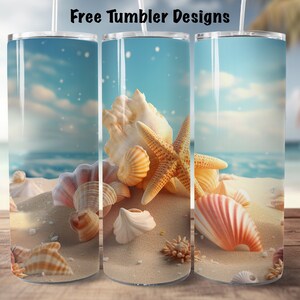 Coastal Tumbler Design png, 3d seashells and starfish beach tumbler,  20oz Skinny straight Tumbler Wrap for sublimation, Digital Download