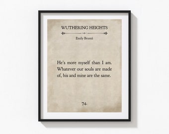 Utskrivbar väggkonst, Emily Brontë, Wuthering Heights - boksida - själar gjorda av jpg, bokcitat, Ladda ner väggkonst, Minimalistisk väggdekor