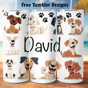 Miłośnik psów Tumbler wrap Png, personalizuj dodaj imię lub tekst, kreskówkowy szczeniak png do sublimacji, 20 uncji Skinny straight Tumbler Wrap, pobierz