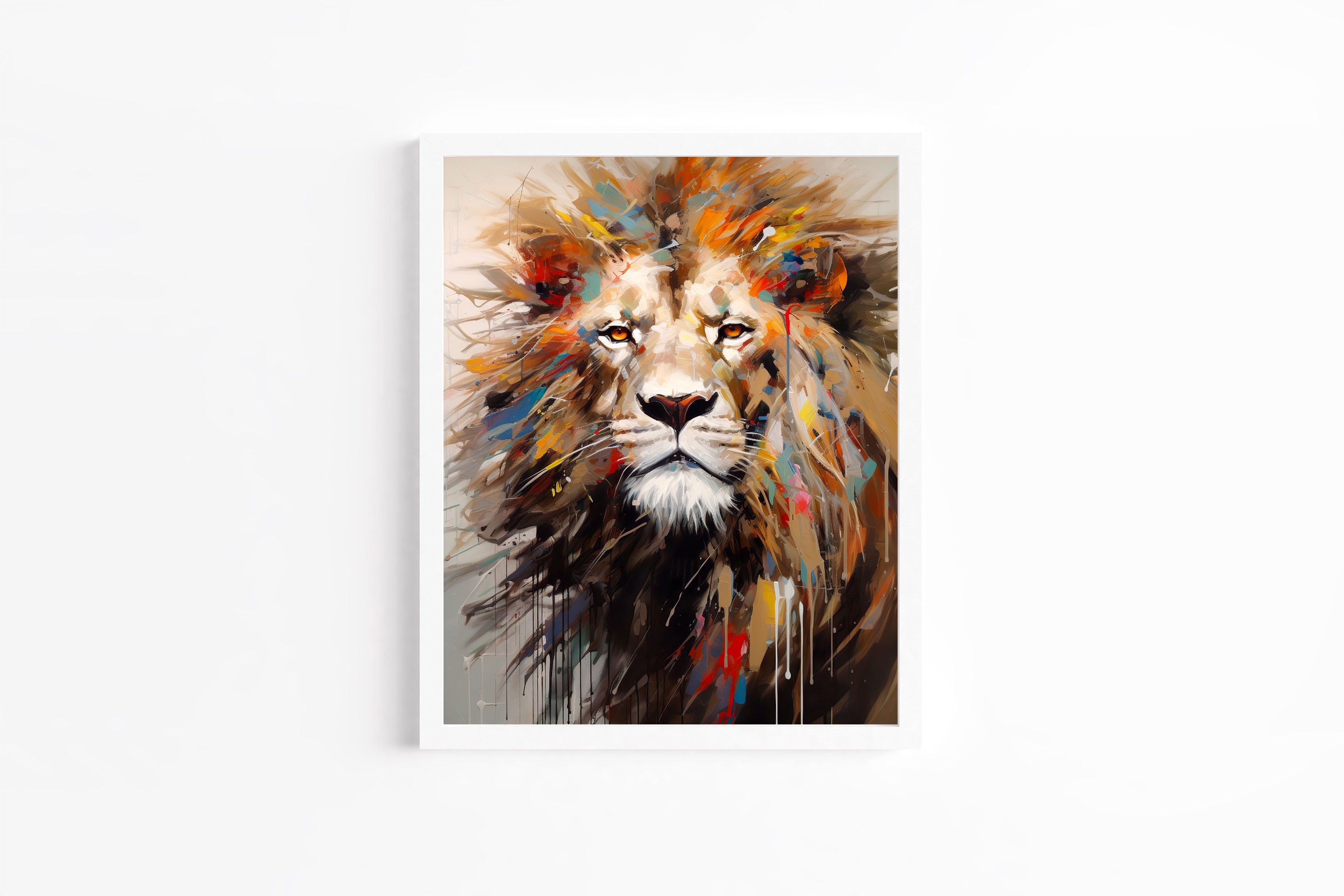 Colorful Abstract Lion Printable Wall Art, Animal Painting Art Print ...