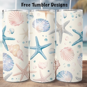 Coastal seashells Tumbler Design png, beach  seashells and starfish , 20oz Skinny straight Tumbler Wrap for sublimation, Digital Download