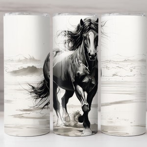 design de copo de cavalo para sublimação, esboço de tinta de garanhão selvagem na praia png, envoltório de copo reto magro de 20 onças, envoltório de copo para amante de cavalos imagem 4