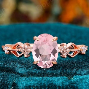 Morganite Engagement Ring, Unique Pink Morganite Wedding Ring Rose Gold, Oval Cut 6x8mm Morganite Ring, Vintage Ring, Prong Set Bridal Ring