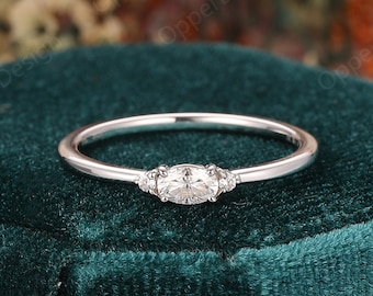 Simple Wedding Ring, 14k Yellow Gold Oval Cut 3x5mm Moissanite Ring, Birthday Gift,Women Ring Vintage,Delicate Ring,Art Deco Engagement Ring