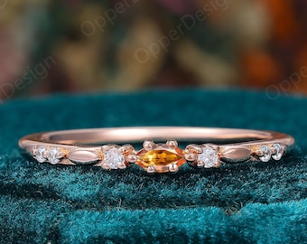 14K Gold Marquise 2x4mm Citrine Engagemetn Ring, Vintage Women Daily Ring, Dainty Anniversary Ring, Minimlaist Citrine Thin Statement Ring