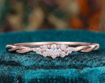 Minimalist Princess Cut Moissanite Engagement Rose Gold Ring, Twisted Stacking Anniversary Wedding Ring, Unique Women Promise Ring Gift