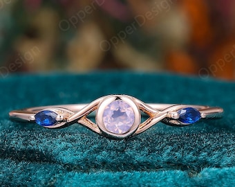 February Birthstone Lavender Amethyst Ring, Infinity Twist Rose Gold Ring With Blue Sapphire Accent, Dainty Women Gemstone Jewelry For Women