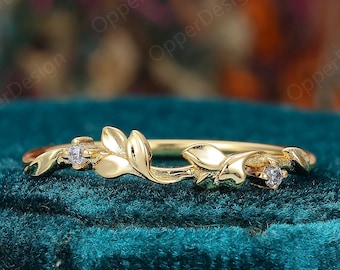 Nature Inspired Twig Branch Ring, Leaf Floral 14k Yellow Gold Jewelry, Unique Women Anniversary Ring Gift, Minimalist Vine Ring, Dainty Ring