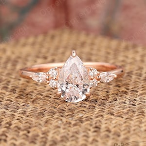 Tropfen Ehering, Moissanite Verlobungsring Birnenform, Art Deco Ehering, schlichter Goldring für Frauen, Versprechen Moissanite Ring