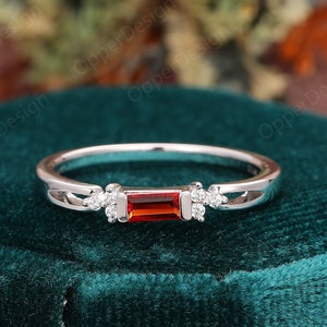 Vintage Wedding Ring, White Gold Ring For Women, Ruby Engagement Ring, Dainty Ring, Art Deco Ruby Ring, Baguette Cut 2.5x5mm Ruby Ring Band