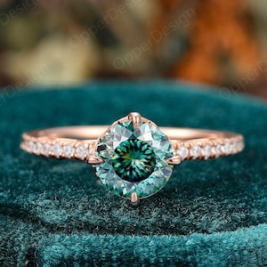 Round Portuguese Moissanite Engagement Ring,Round Blue Moissanite Rings,Cyan Blue Moissanite Rings,Moissanite Rings,Minimalist Proposal Ring