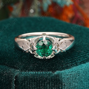 Zelda Engagement Ring Round Cut 6mm Emerald Ring Emerald Wedding