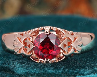 Rose Gold Plated Ruby Ring, Zelda Ruby Ring, Round Cut 6mm Ruby Ring, Ruby Jewelry Ring, Birthstone Ruby Ring, Vintage Anniversary Ring Gift