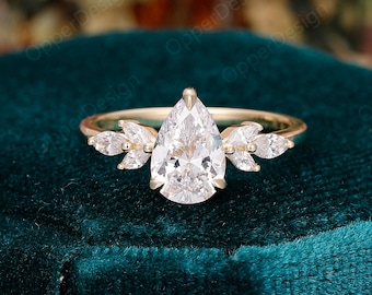 Pear Cut 6x9mm Moissanite Wedding Ring, Cluster Ring, Women&#39;s Promise Ring, Prong Set Ring, Moissanite Engagement Ring,Proposal Ring Vintage