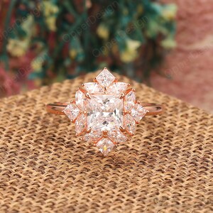 Personalized Moissanite Wedding Ring, Solid Rose Gold Engagement Ring, Women&#39;s Promise Ring, Unique Bridal Ring,Vintage Moissanite Gold Ring