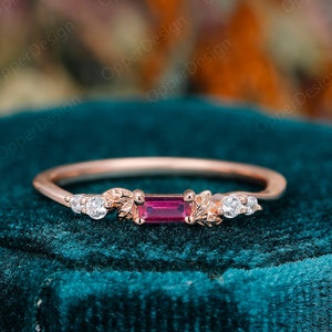 Art Deco Ruby Engagement Ring, Unique Women Promise Wedding Ring, 18k Rose Gold Leaf Shape Design Ring, Branch Ruby Ring, Gift For Women