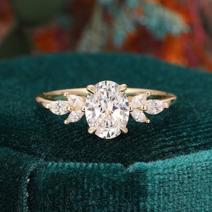 1.5ct Oval Cut 6x8mm Moissanit Ehering, Cluster Verlobungsring, Frauen Versprechen Ring, Minimalistischer Goldring, Zarter Jubiläumsring