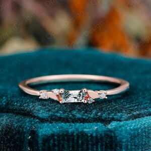 Moss Agate Baguette Ring, 18k Gold Branch Ring, Minimalist Ring, Stacking Ring, Dainty Ring, Natural Green Moss Agate Ring, Birthday Gift