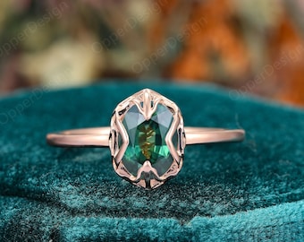 Natural Blue Green Sapphire Wedding Ring,Oval Cut 6x8mm Teal Sapphire Ring,Antique Solitaire Sapphire Jewelry,Teal Sapphire Anniversary Gift