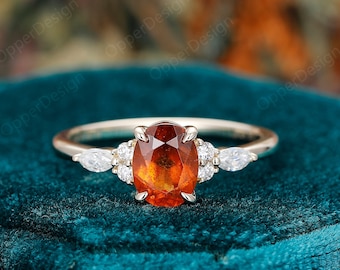 14k Rose Gold Natural Fanta Garnet Engagement Ring, Orange
