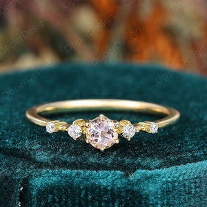 Natural Morganite Yellow Gold Ring, Unique Women Promise Ring, Minimalist Round Cut Morganite Anniversary Ring Gift, 14k Gold Simple Ring