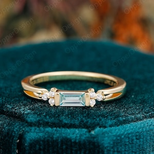Aquamarine Engagement Ring, Unique Blue Gemstone Ring, Delicate Wedding Ring, Yellow Gold Ring For Women, Anniversary Ring Minimalist Gift