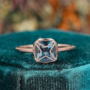 Natural London Blue Topaz Wedding Ring, Solid 18k Gold Ring, Solitaire Cushion Cut 7mm London Blue Topaz Ring, Minimalist Engagement Ring