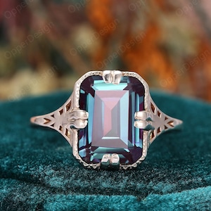 Alexandrite Wedding Ring, Unique Alexandrite Promise Bridal Ring, 14k Rose Gold Alexandrite Ring, Alexandrite Jewelry Ring, Vintage Ring