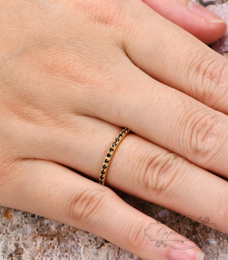 Daily Ring Minimalist Ring Unique Black Gem Jewelry,Gold Ring Black Simulated Diamond Wedding Band Sterling Silver Ring Ring For Women