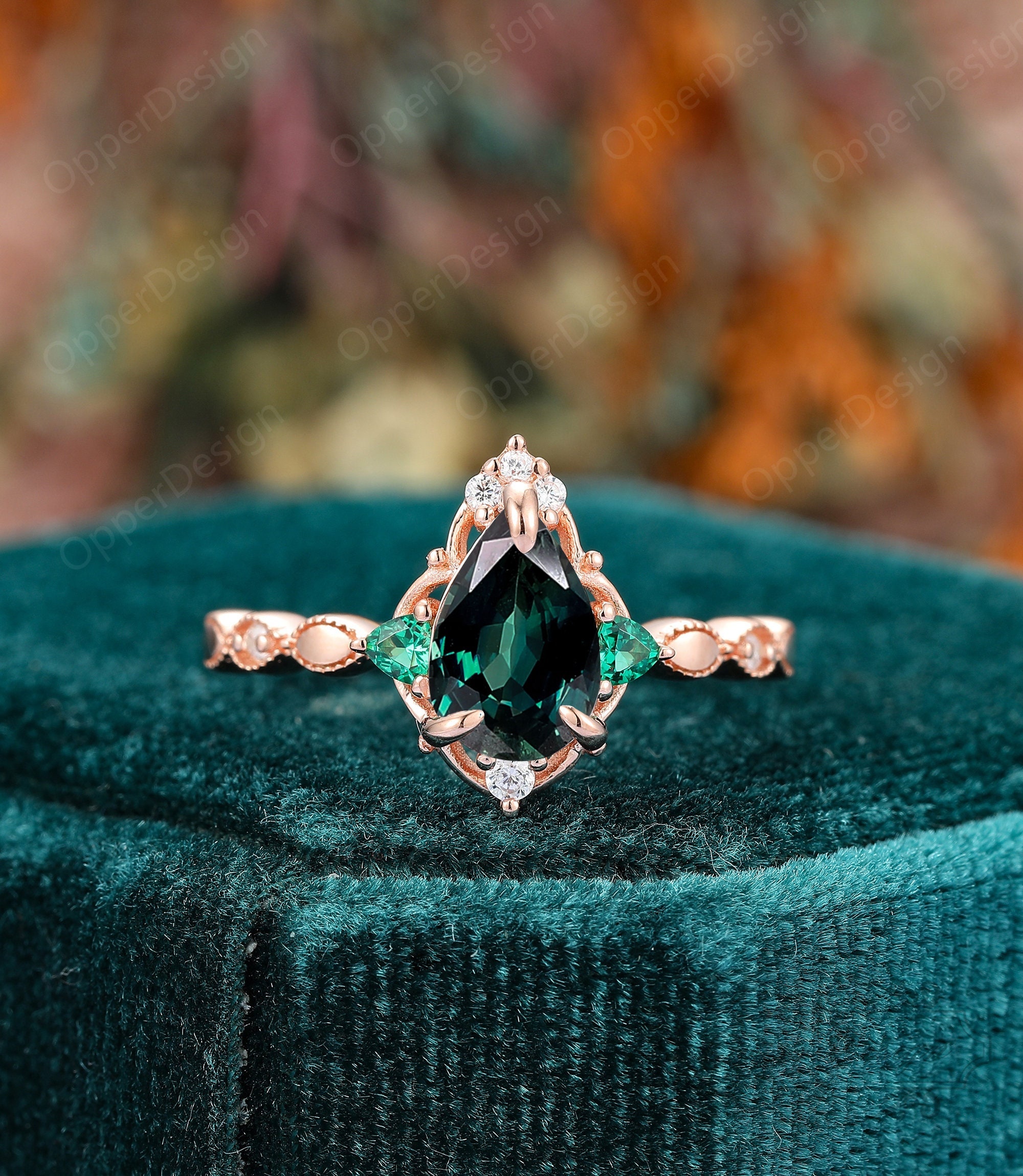 Minimalist Teal Sapphire Engagement Ring, Pear Cut 6x9mm