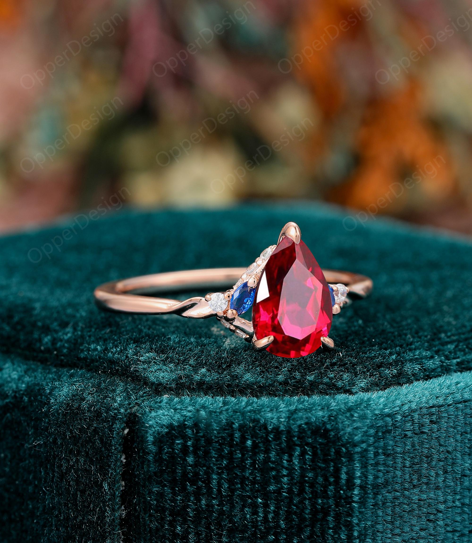 Ruby Proposal Wedding Ring, Pear Cut 6x9mm Ruby Engagement Ring, 14k — free download