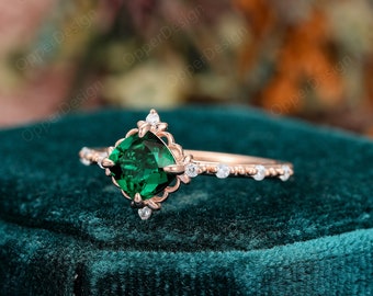 Bague d'anniversaire de mariage émeraude Art déco, bague émeraude