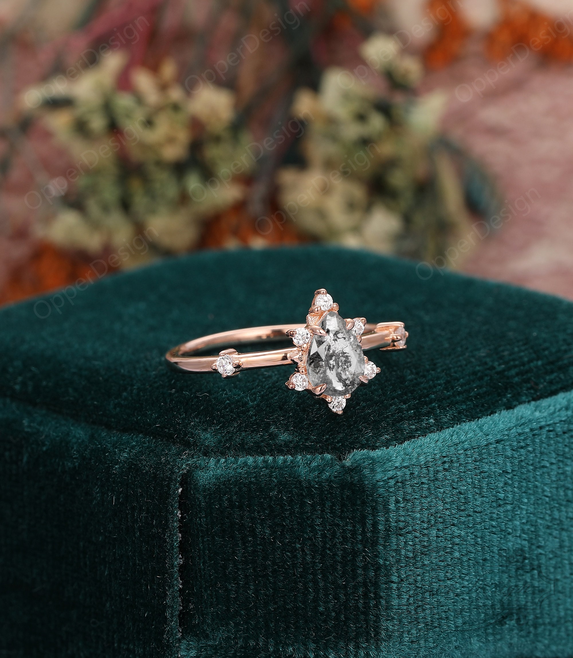 14k Rose Gold Natural Herkimer Diamond Wedding Ring Unique Women Proposal Ring Pear Cut Quartz Ring Anniversar Ring Gift Handmade Ring